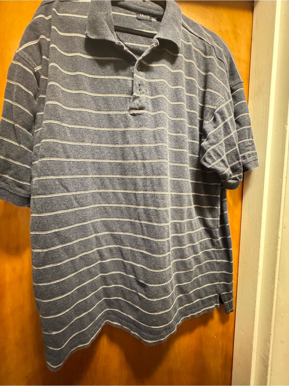 Izod Navy Polo with Thin White Stripes